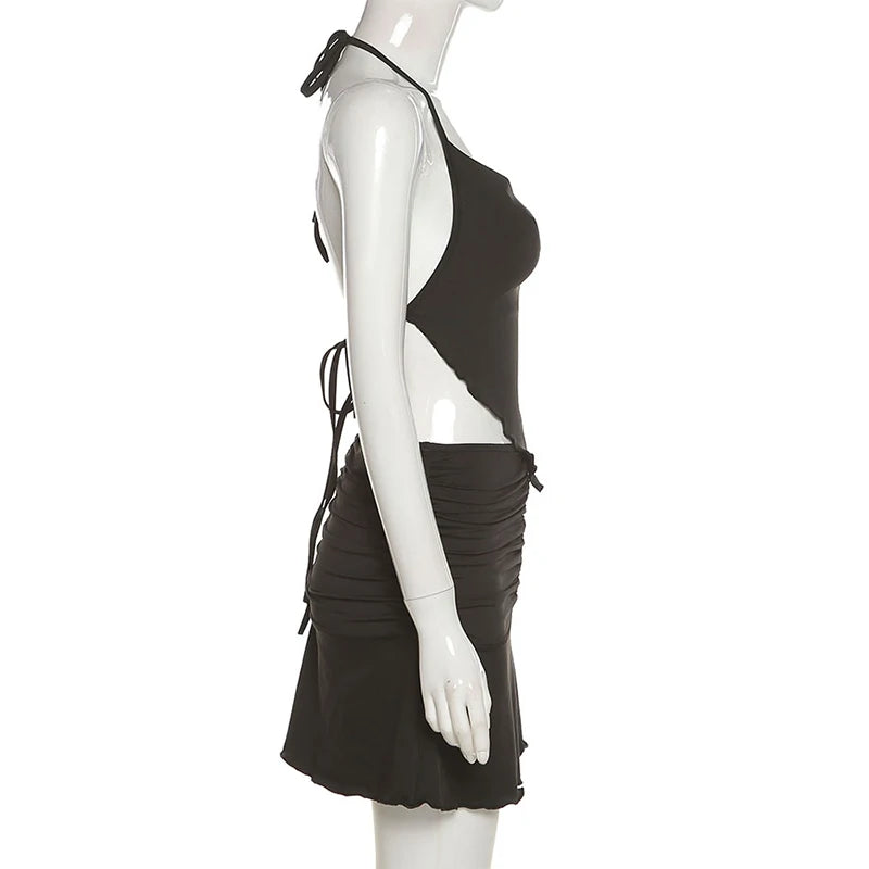 Summer Casual Pleated Skirt Sets Women Sleeveless Camisole And High Waist Short Skirts Suit 90s Y2k Trendy Beach Two-Piece Set