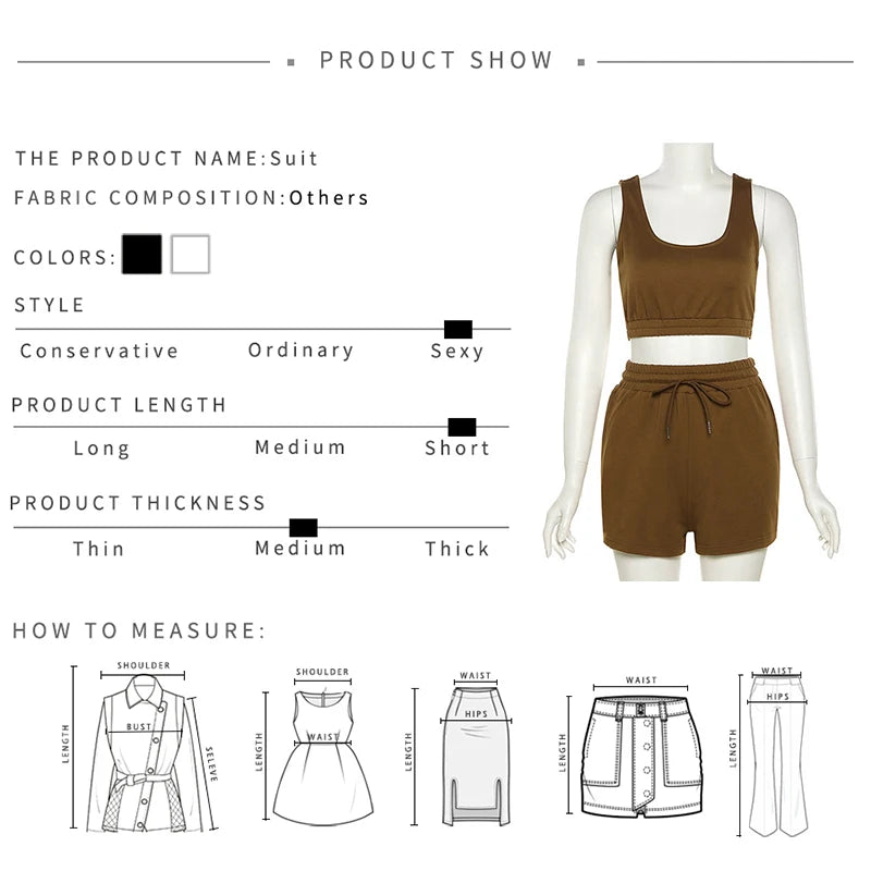 Crop Tops And Drawstring Shorts Set Sexy U-Neck Fitness Tank Top Summer Athleisure Biker Shorts Two Piece Sets Women Streetwear