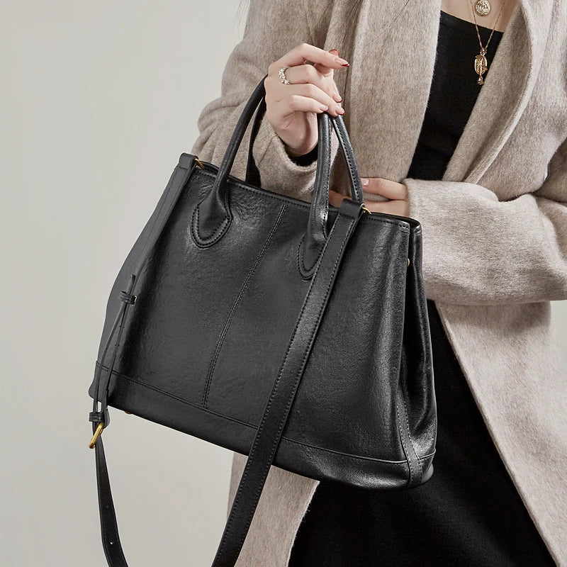 Hifashion Vintage Genuine Leather Handbags For Women 2026 Luxury Designer Shopping Totes Office Ladies Shoulder Crossbody Bags