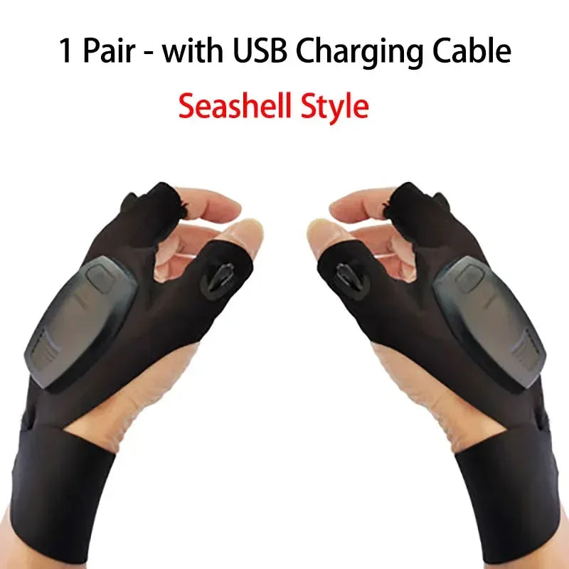 LED Half Finger Glove for Men Women Outdoor Waterproof Night Fishing Bait Cycling Running Flashlight Durable Fingerless Gloves