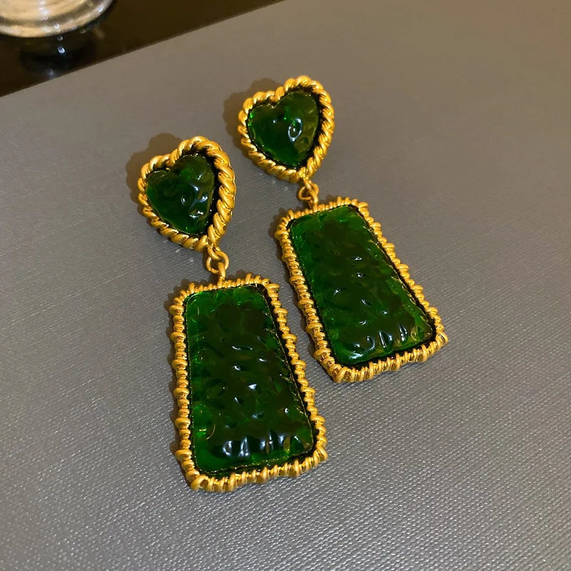 SHMIK Vintage Baroque Women Elegant Rhinestone Heart Earrings Jewelry Exquisite Lady Classic Middle Palace Drop Earring Gift