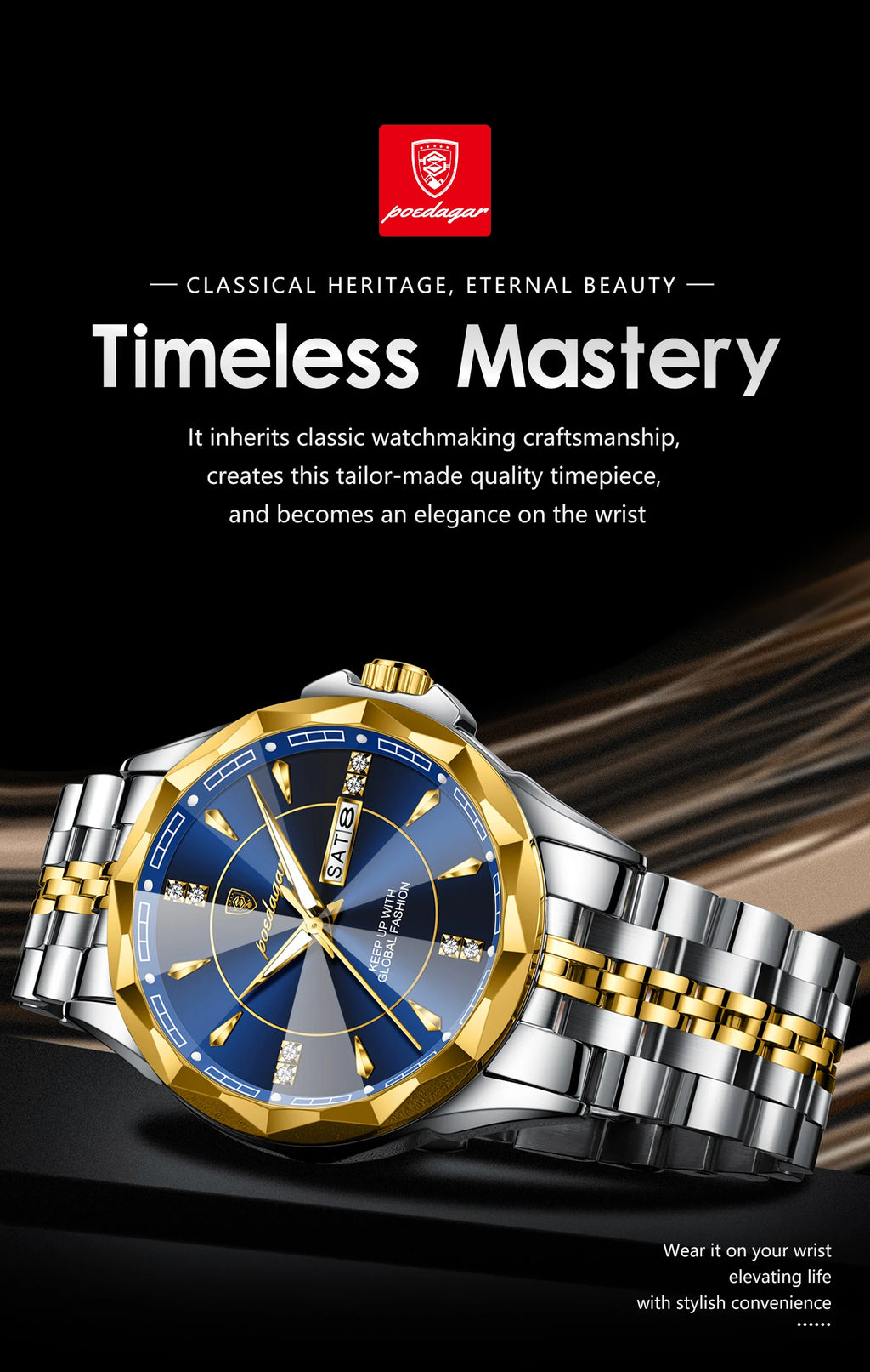 POEDAGAR Luxury Fashion Man Clock Top Business Waterproof Luminous Date Week Men's Watches Quartz Stainless Steel Men Wristwatch