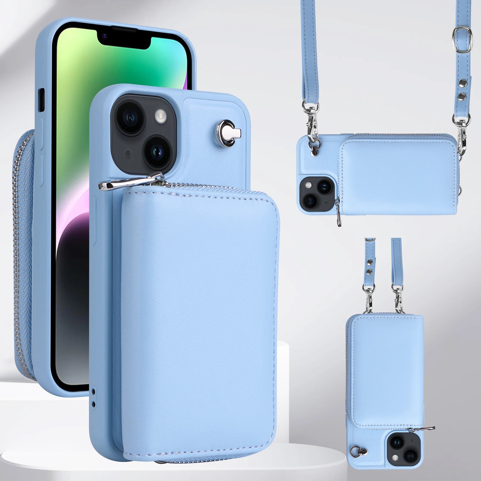 Crossbody Zipper Cards Solt Wallet Leather Case Bag For iPhone 15 Pro MAX 14 Plus 13 12 11 Lanyard Detachable Purse Pouch Cover