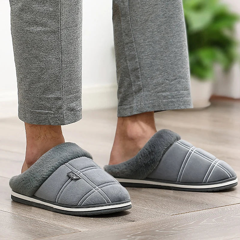 House slippers for men Plaid Warm Soft Comfortable Non Slip Living room Shoes Sturdy Sole Big Size 40-50