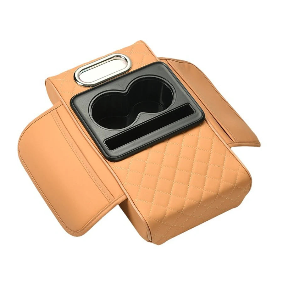 Car Armrest Storage Box, Car Center Console Organizer, Armrest Heightening Cushion with Cup Holder Armrest Storage Organizer Box