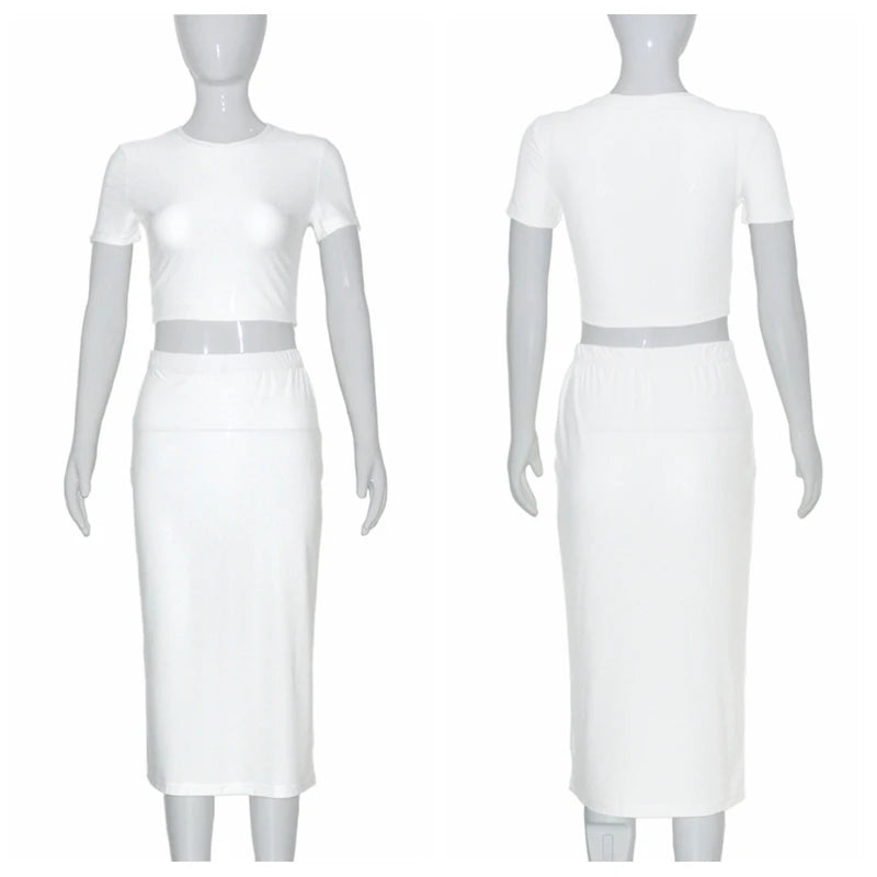 Womens Dress Sets Short Sleeve Crop Tops And Mid Calf Skirt Suit Fashion 2PCS Set Slim Office Lady Summer Suits Clothing QX2413