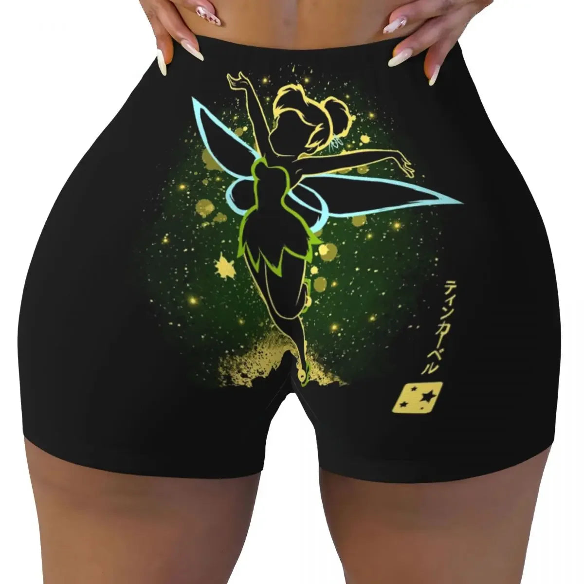 Custom Tinkerbell Green Gym Biker Running Shorts Women's Workout Yoga Shorts