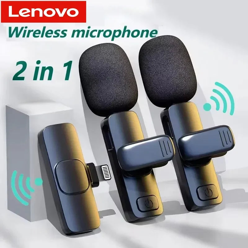 Lenovo New Wireless Lavalier Microphone Portable Audio Video Recording Mini Mic For Android IPhone Live Broadcast Gaming Phone