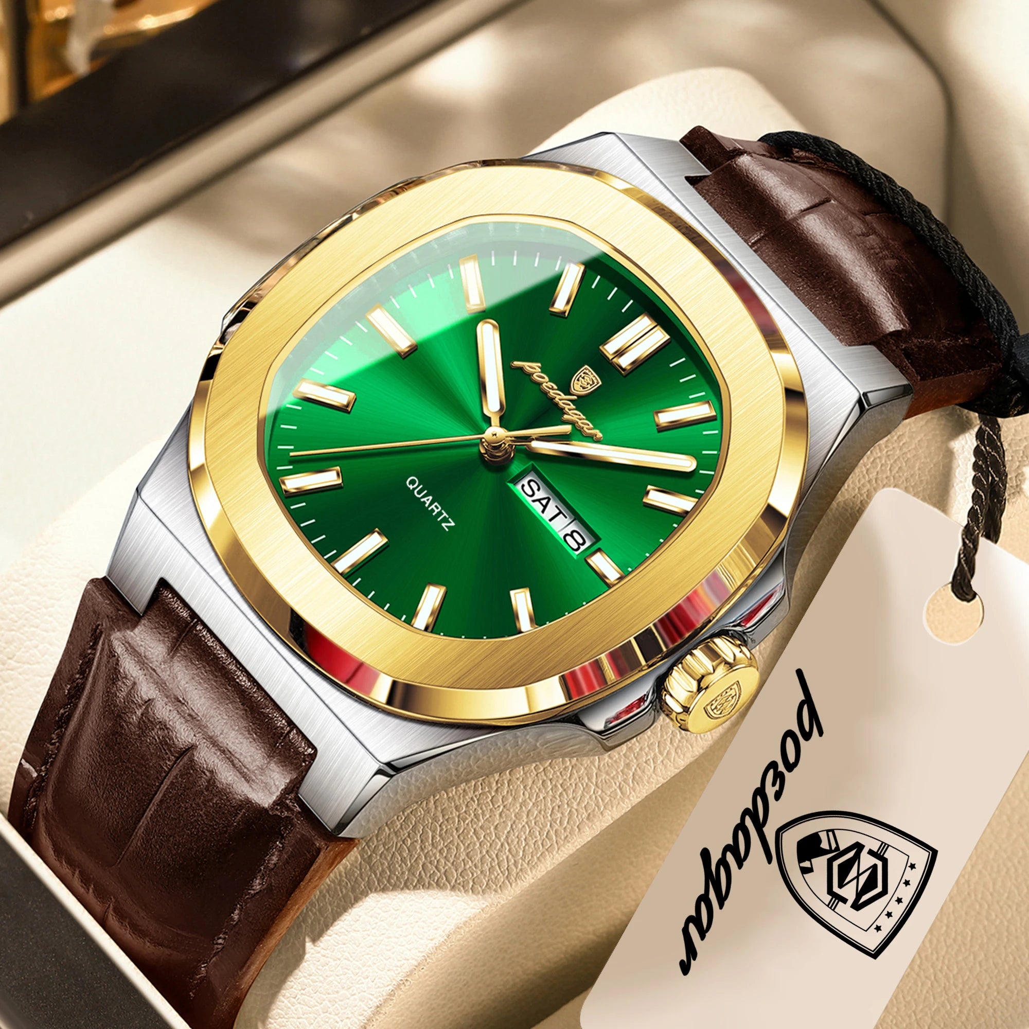 POEDAGAR Fashion Wristwatch For Boyfriend Luminous Waterproof Week Calendar Business Couple Watches Leather Luxury Men's Watches
