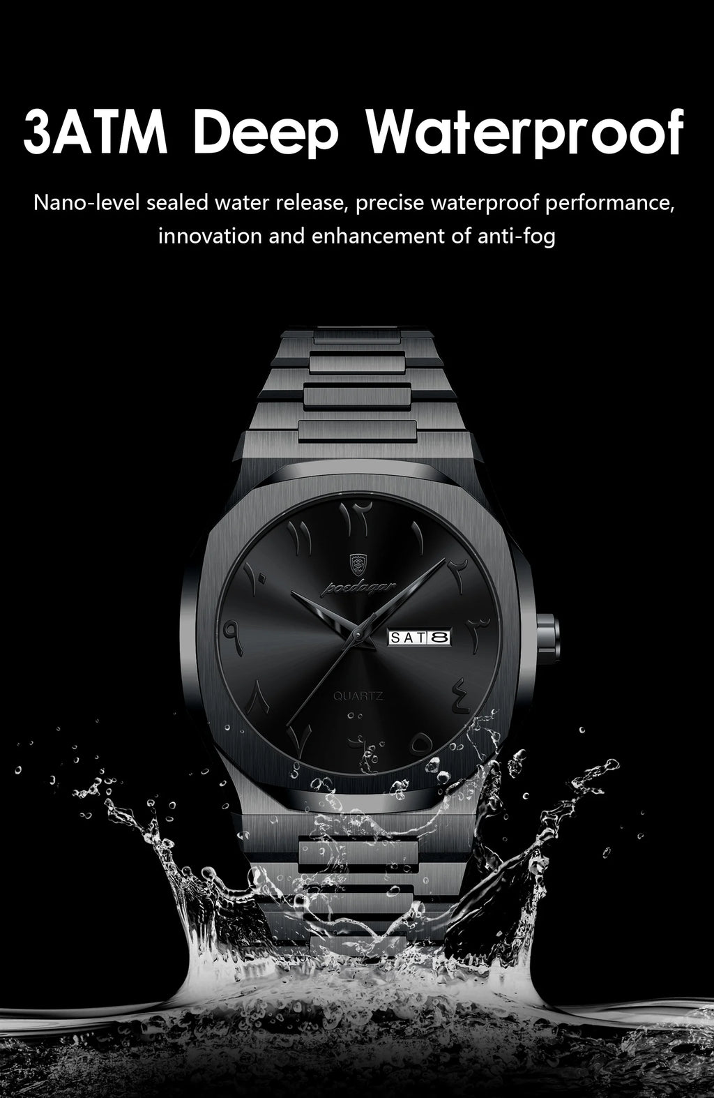 POEDAGAR Fashion High Quality Men Clock Date Week Waterproof Watch For Man Quartz Stainless Steel Luxury Men's Watches Reloj+Box
