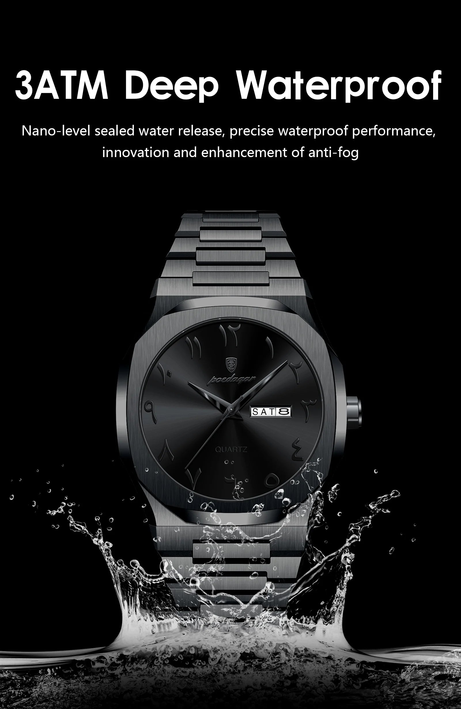 POEDAGAR Fashion High Quality Men Clock Date Week Waterproof Watch For Man Quartz Stainless Steel Luxury Men's Watches Reloj+Box