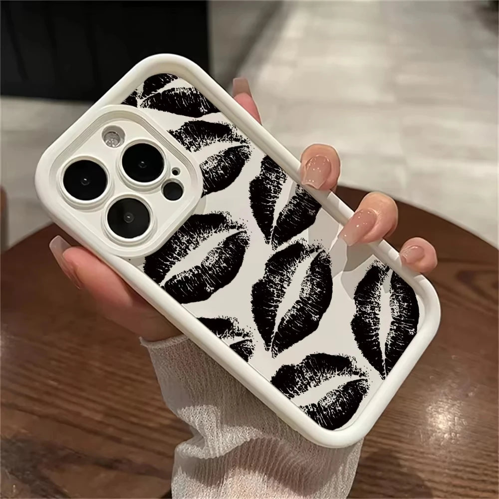 Black Lips Kiss Print Soft Matte Phone Case For iPhone 13 Case iPhone 15 16 14 13 11 12 17 Pro Max 16e XR 7 8 Plus SE Back Cover