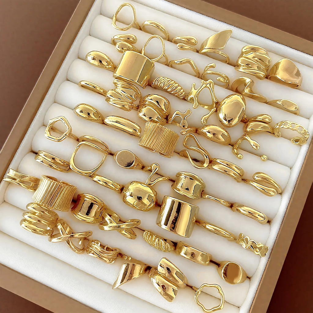 14/15 Pieces of Fashionable, Simple, Elegant, Exquisite, Retro Design, Irregular Shape, Liquid Geometric, Wide, Exaggerated, Sexy, Chubby Rings, Multi-Piece Set, Holiday, Vacation, Party, Date Gift, Daily Wear