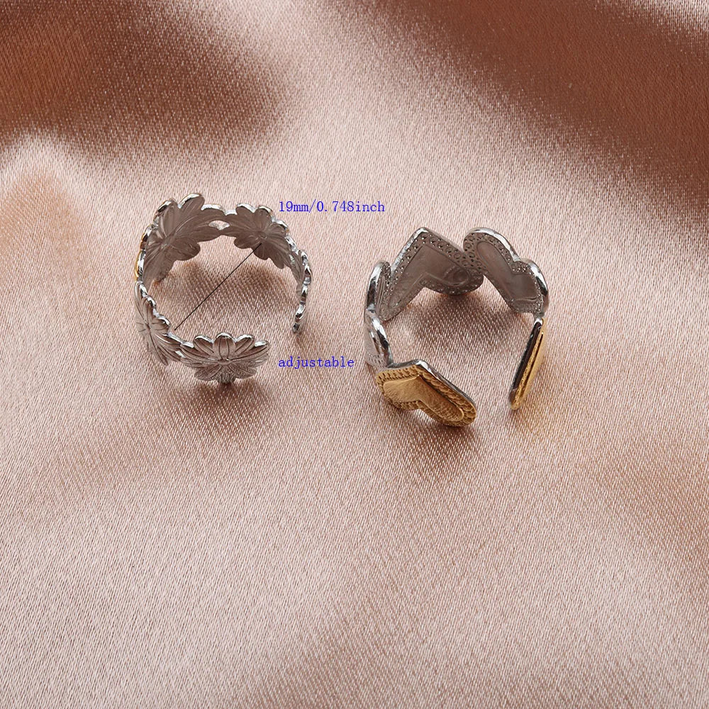 10pcs/lot Wholesale Double Color Adjustable Open Mix Stainless Steel Ring Wedding Engagement Rings Lovers Couples Unisex Jewelry