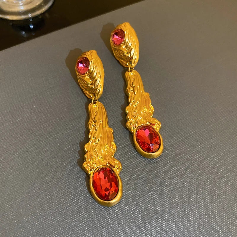 SHMIK Vintage Baroque Women Elegant Rhinestone Heart Earrings Jewelry Exquisite Lady Classic Middle Palace Drop Earring Gift