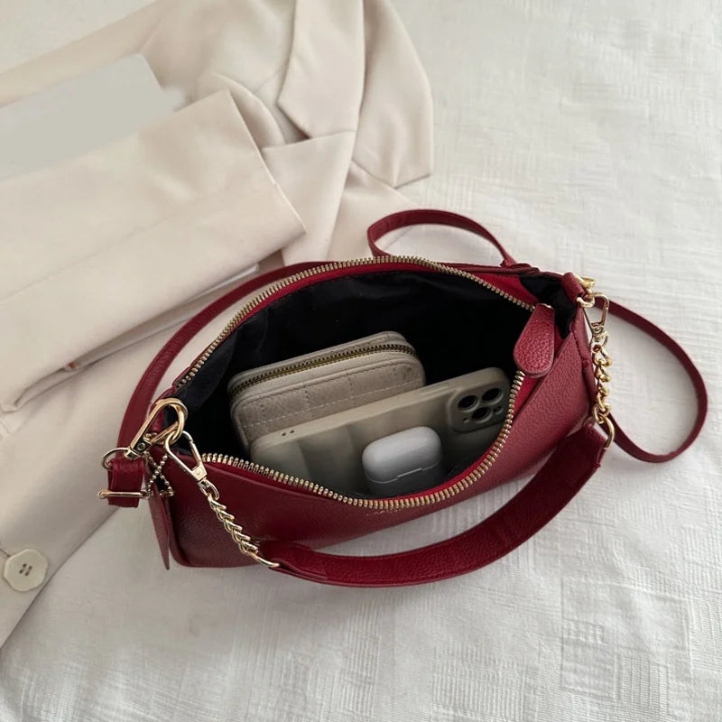 Cherry Pendant Shoulder Bag Women Light Luxury New High-end Women's Bag Soft Lychee Pattern Underarm Bag Casual Dumpling Bag