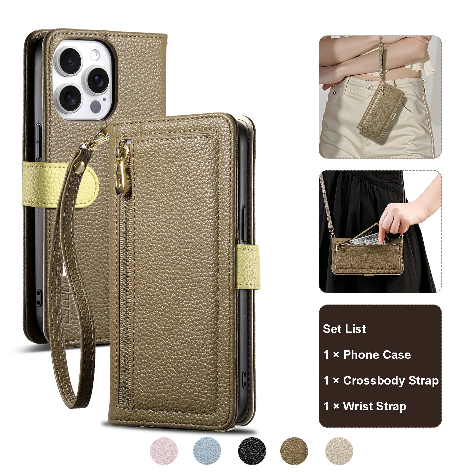Leather Wallet Case Crossbody Phone Pouch with Multiple Card Slots for IPhone 17 16e 15 Plus 14 13 12 11 Xs Max Pro Case