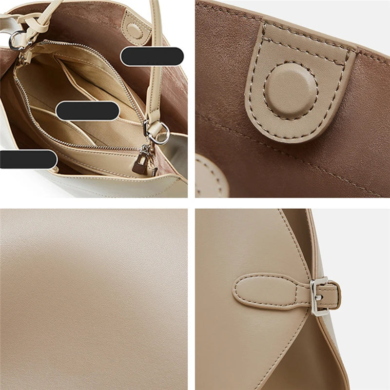 Hifashion Cowhide Genuine Leather Tote Handbags For Women 2026 Luxury Designer Shell Hobos Office Ladies Shoulder Crossbody Bags