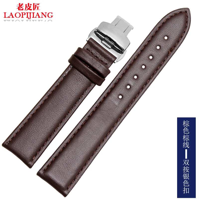 Smooth Genuine Calfskin Leather Watchband 18mm 19mm 20mm 21mm 22mm 23 Soft Straps Automatic Butterfly Buckle Business Watch Band