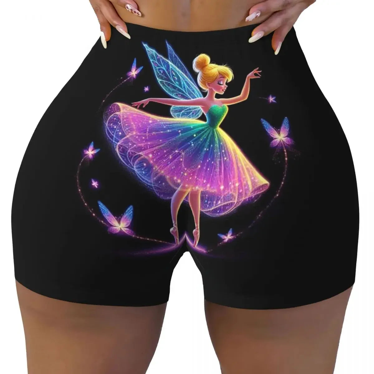 Custom Tinkerbell Green Gym Biker Running Shorts Women's Workout Yoga Shorts