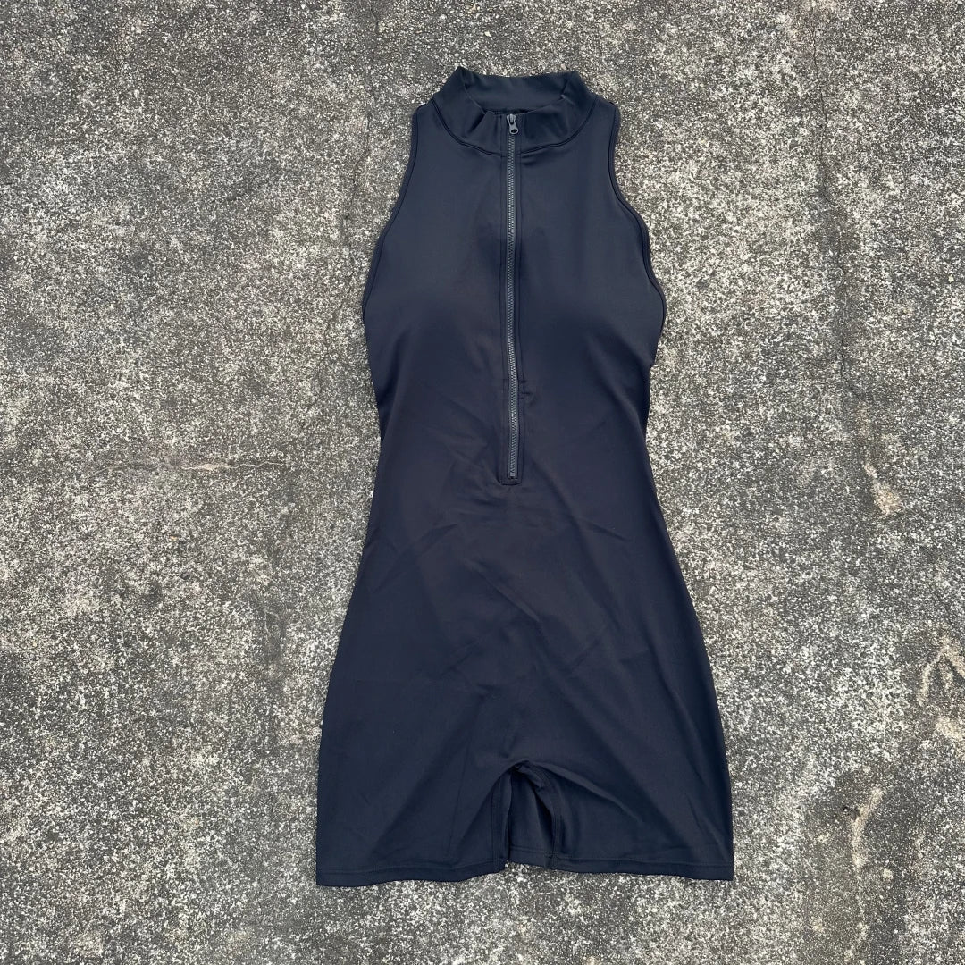 Solid color Back Waist Scrunch Backless  Yoga Jumpsuit Short Set Women Zipper Sportswear Fitness One Piece Sports Suit Workout