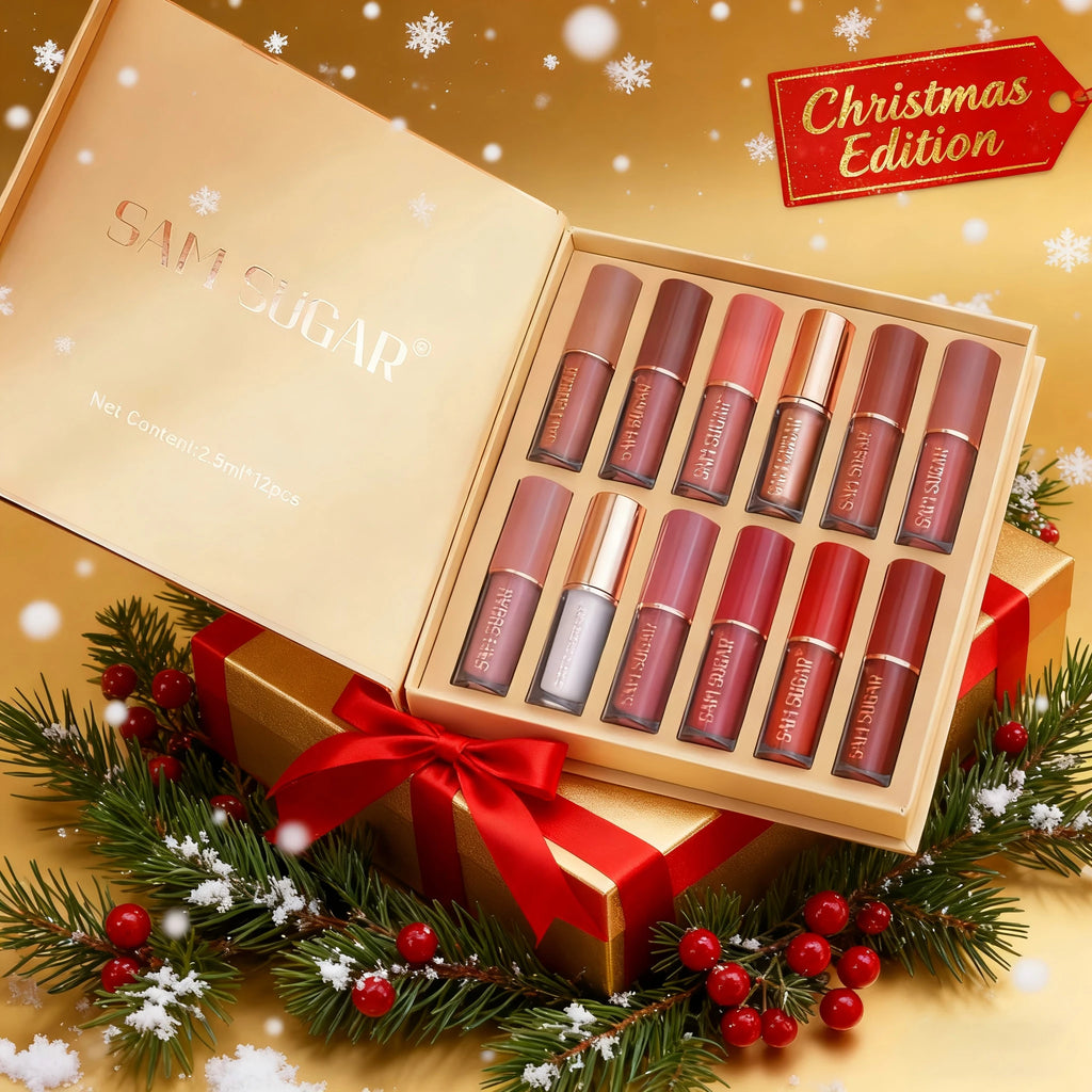 SAM SUGAR 12-Color Lip Gloss Lipstick Set Liquid Matte Velvet Women's Makeup Long-Lasting Waterproof Christmas gift