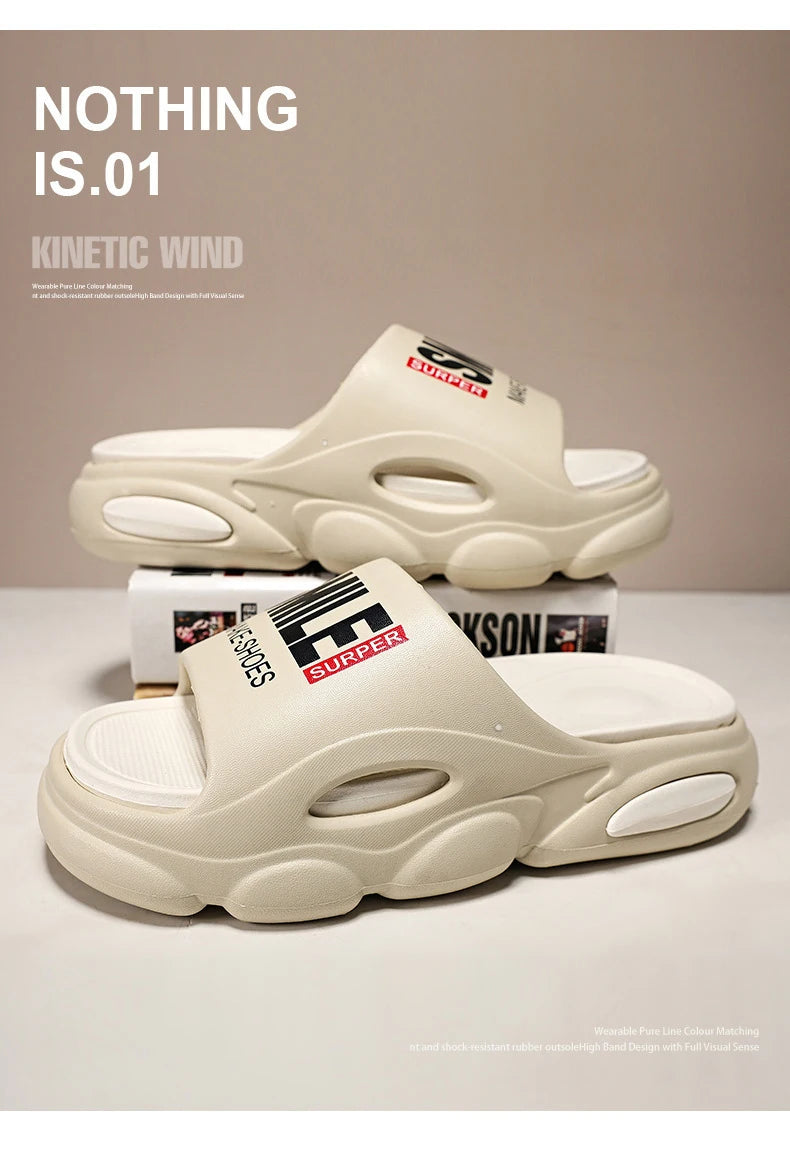 Men Thick Sole Summer Beach Slides Bathroom Anti Slip Slipper Soft Sandals Simplicity Ultra Light Letter Shoes Men Slippers