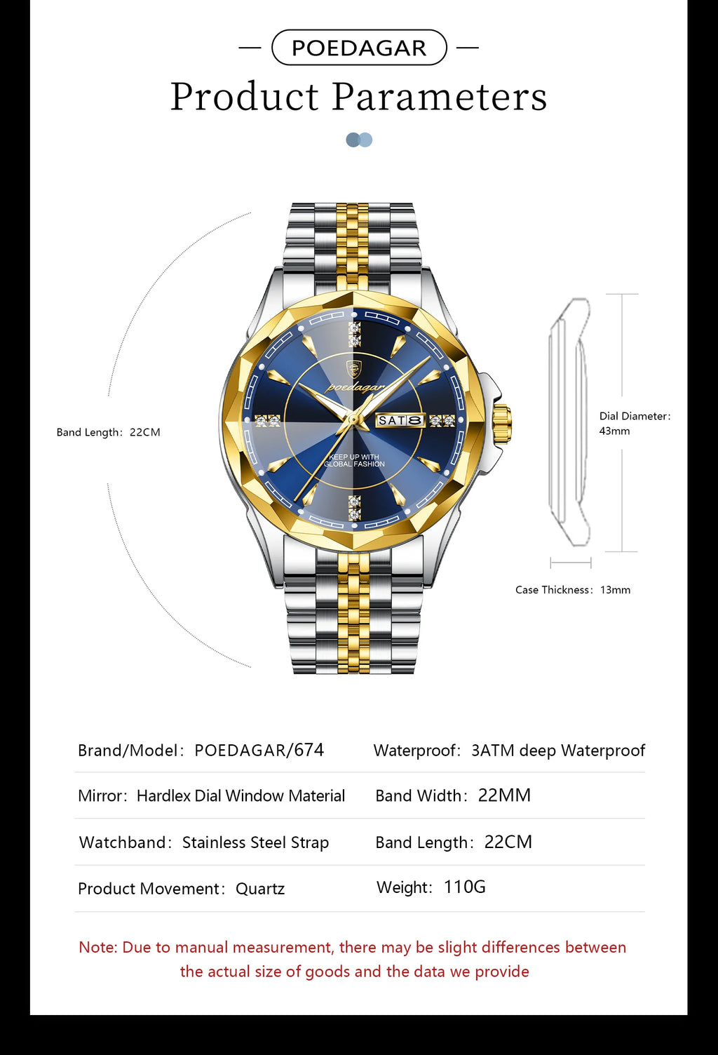POEDAGAR Luxury Fashion Man Clock Top Business Waterproof Luminous Date Week Men's Watches Quartz Stainless Steel Men Wristwatch