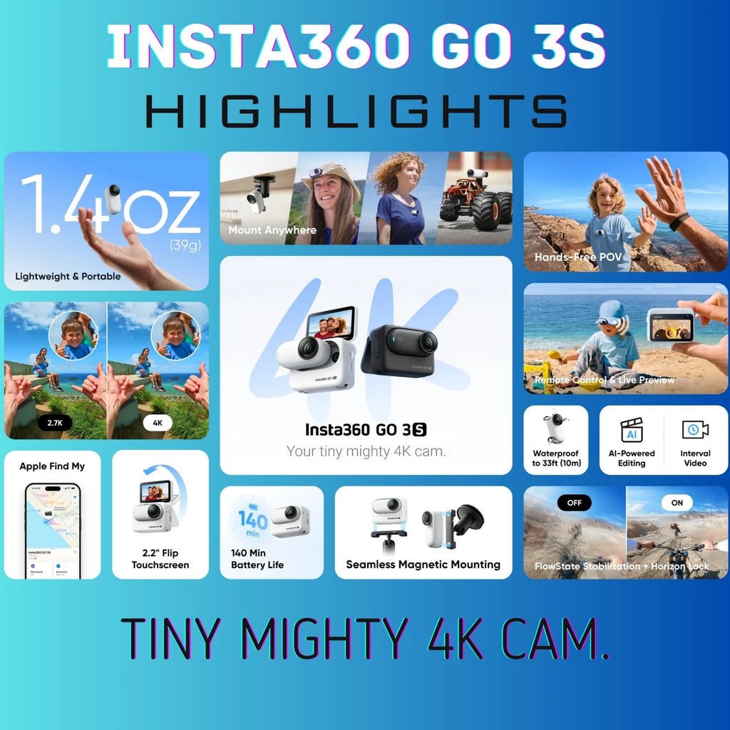 Insta360 GO 3S Tiny 4K Action Camera Black White 39g 64G 128G Action Pod AI Editing Waterproof FlowState Insta 360 GO3S Original