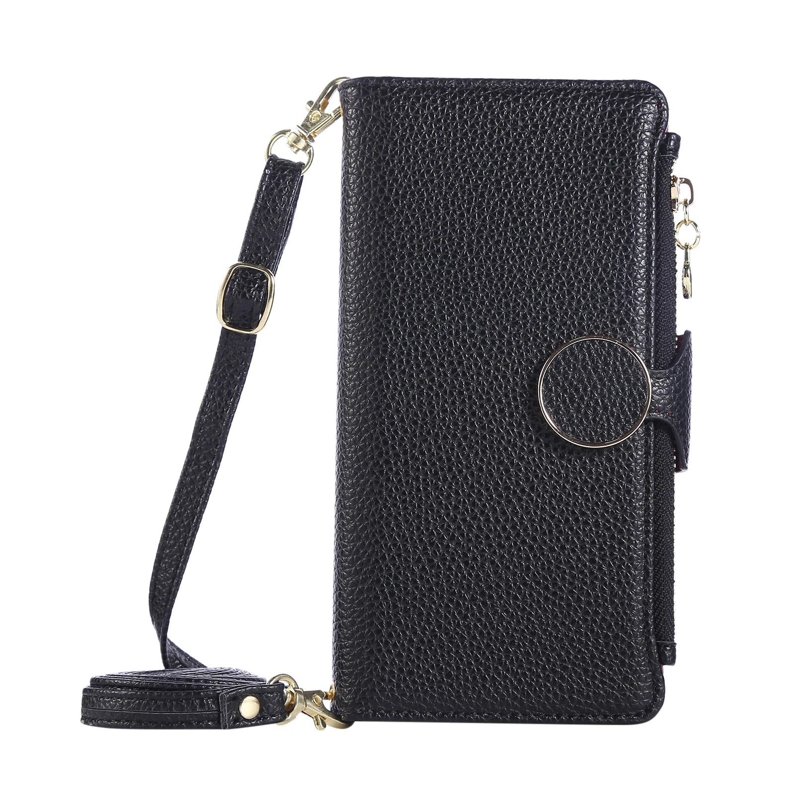 Crossbody Zipper Cards Holder Leather Wallet Book Case For iPhone 16 Pro Max 15 Plus 14 13 12 17 16E XS Long Lanyard Bag Cover