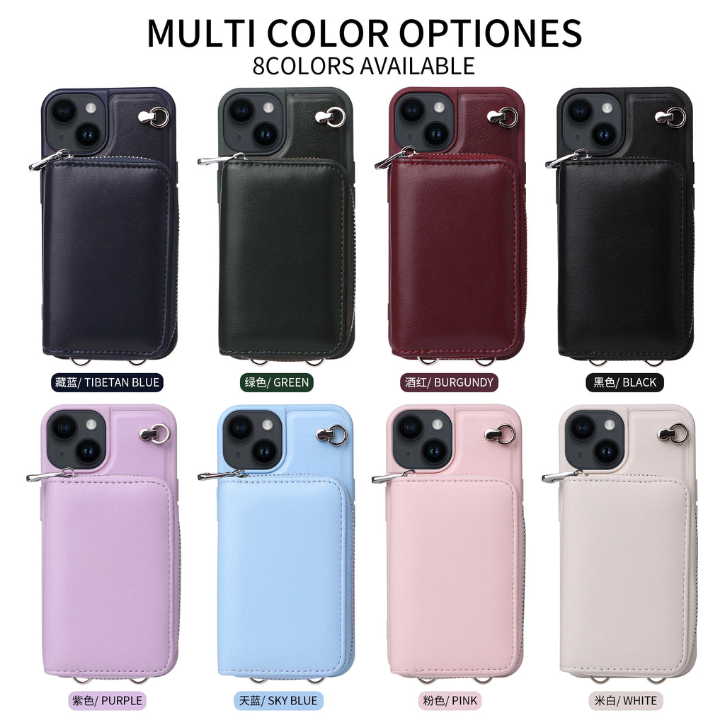 Crossbody Zipper Cards Solt Wallet Leather Case Bag For iPhone 15 Pro MAX 14 Plus 13 12 11 Lanyard Detachable Purse Pouch Cover
