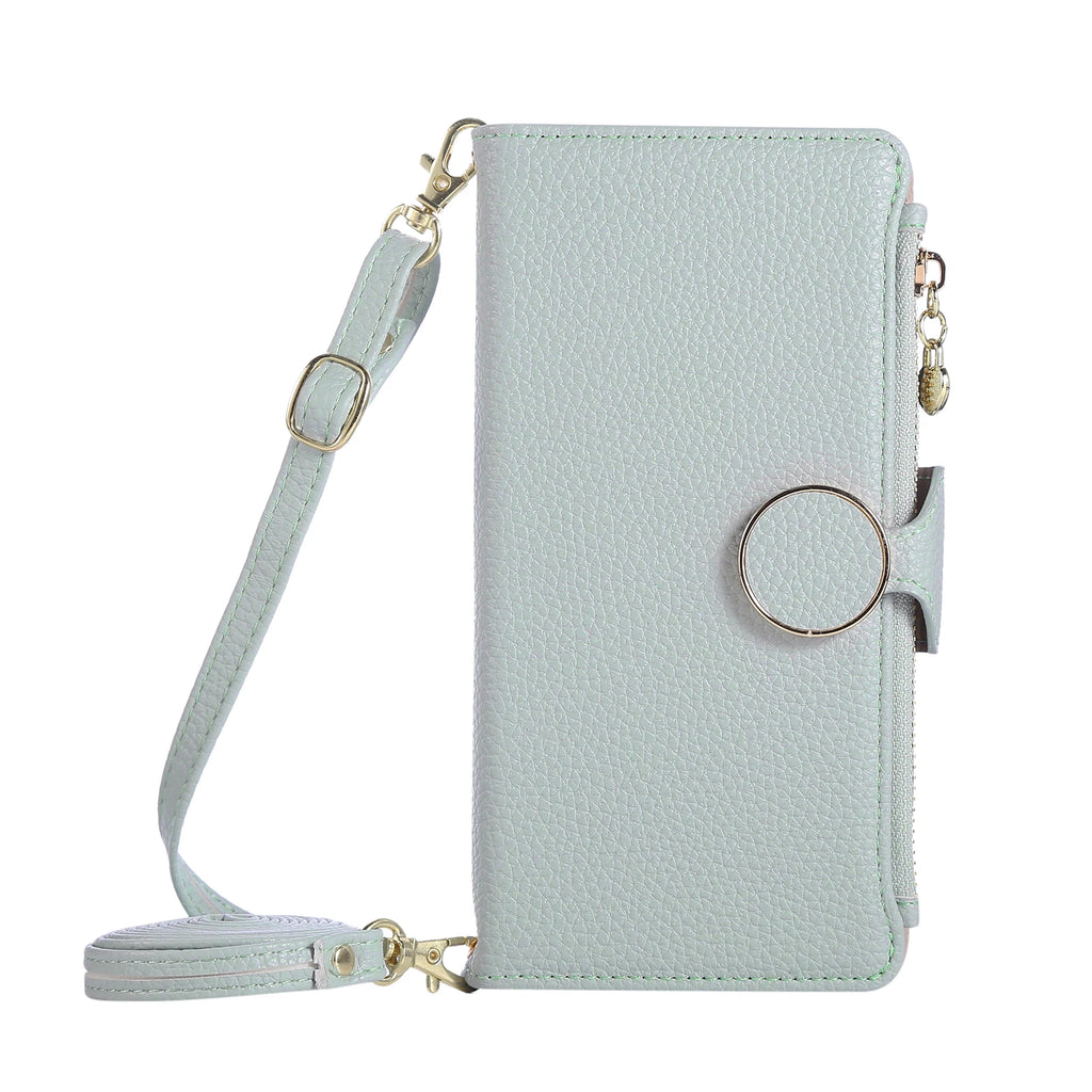 Crossbody Zipper Cards Holder Leather Wallet Book Case For iPhone 16 Pro Max 15 Plus 14 13 12 17 16E XS Long Lanyard Bag Cover