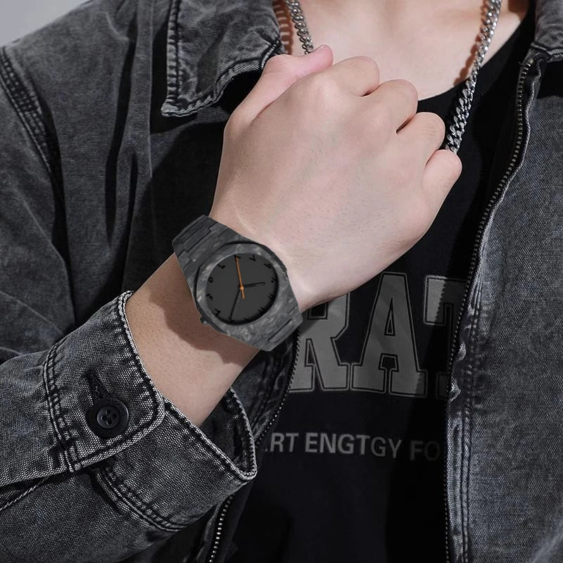 New Trend Fashion Classic Middle East Arabic Numeral Dial Quartz Watch Black Polycarbonate Marble Design Quartz Men's Watch
