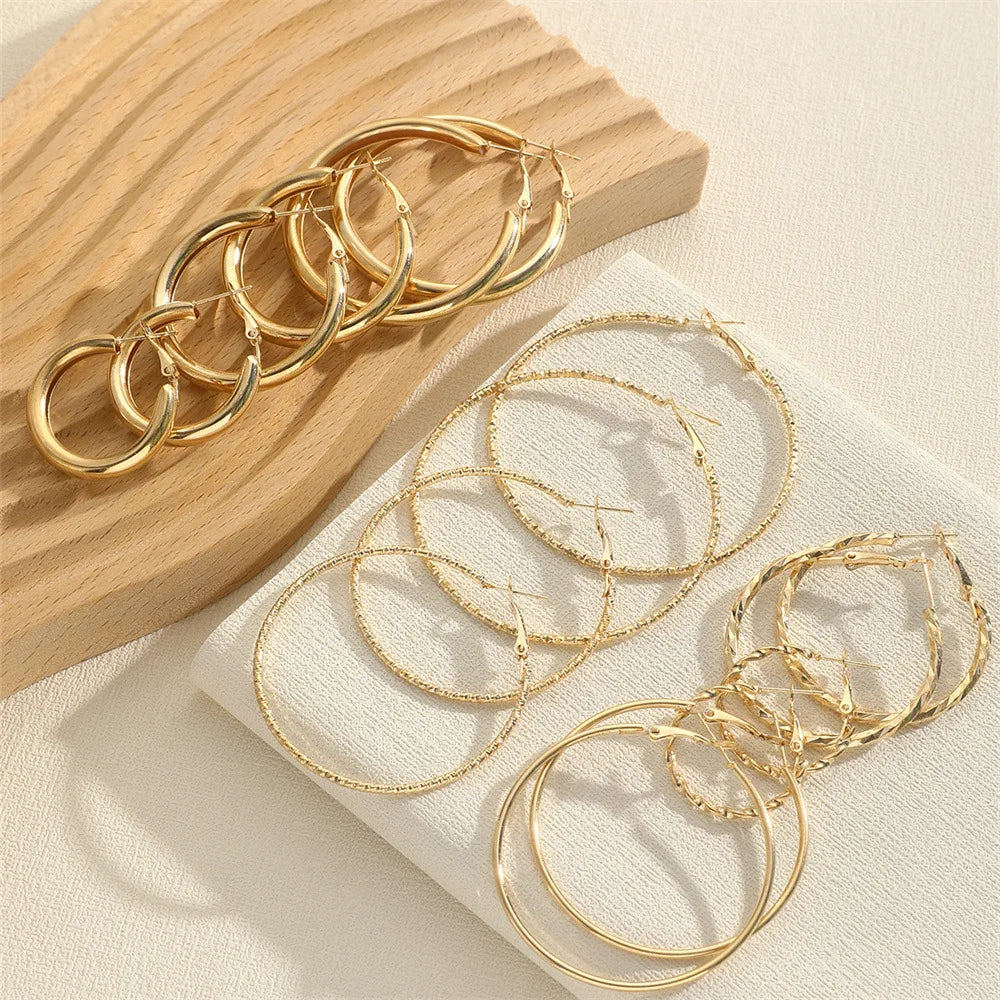 8Pairs Simple Punk Hoop Earrings Set Big Circle Earrings Jewelry for Women Girls Ear Hoops Earring Round Oversized