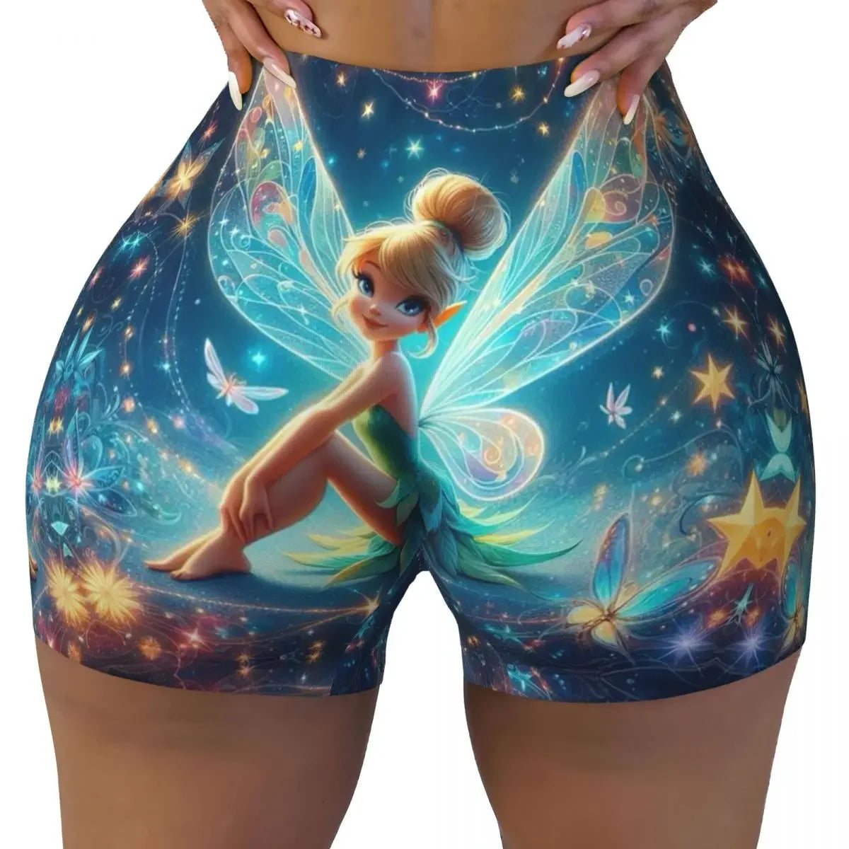 Custom Tinkerbell Green Gym Biker Running Shorts Women's Workout Yoga Shorts