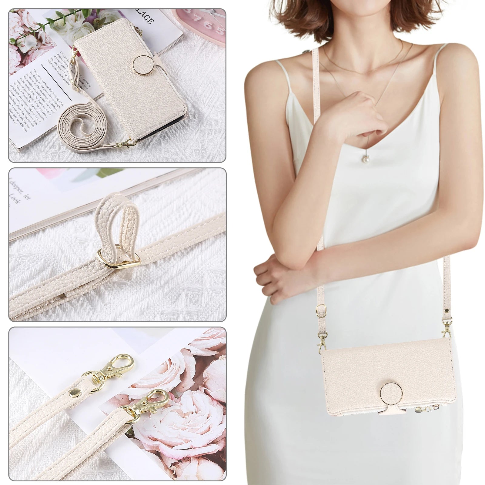 Crossbody Zipper Cards Holder Leather Wallet Book Case For iPhone 16 Pro Max 15 Plus 14 13 12 17 16E XS Long Lanyard Bag Cover