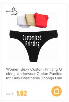 Women Sexy Custom Printing G string Underwear Cotton Panties for Lady Thongs Lingerie Underpant