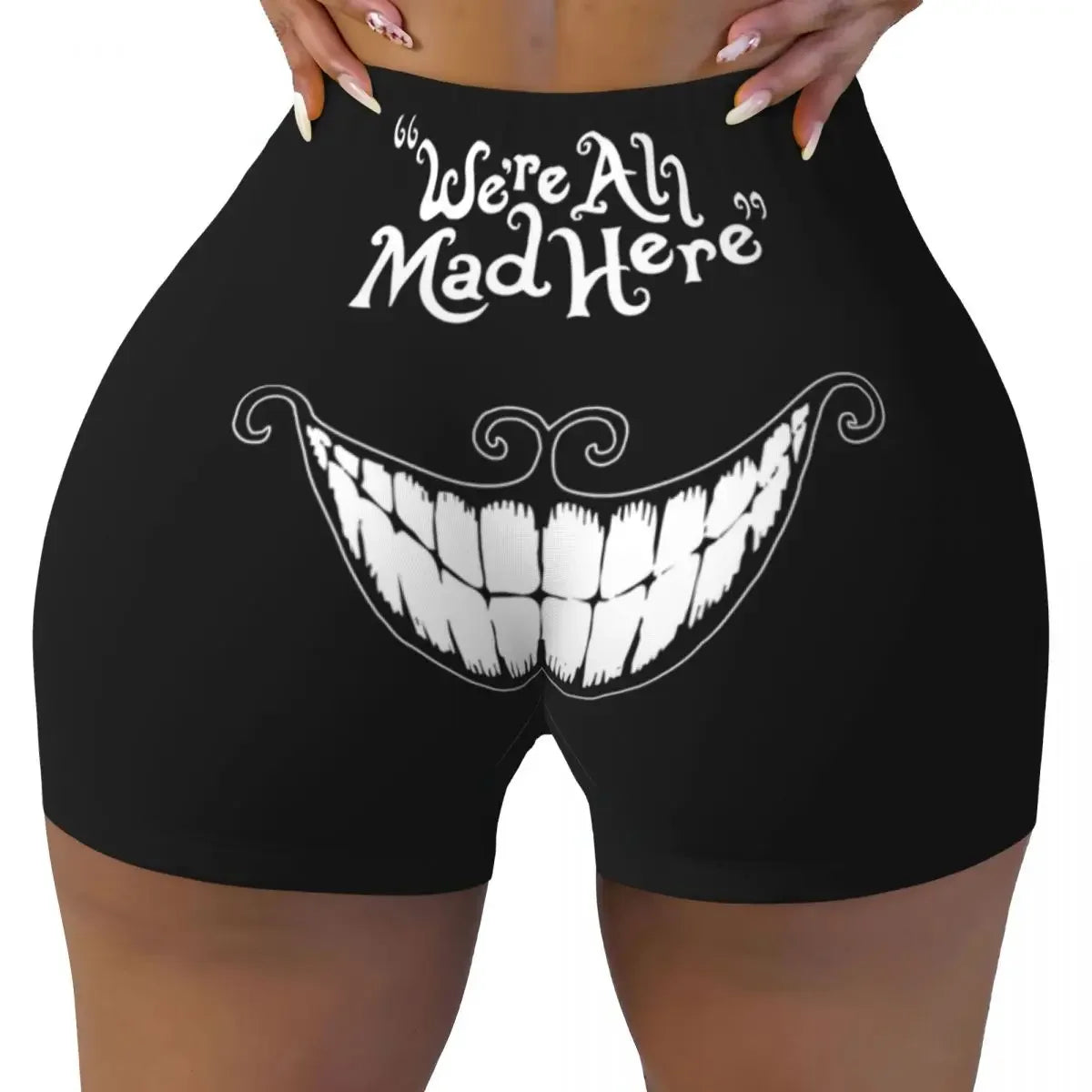 Custom Women's Trippy Striped Cat Workout Yoga Shorts Cheshire Cat Cartoon Gym Athletic Volleyball Biker Shorts