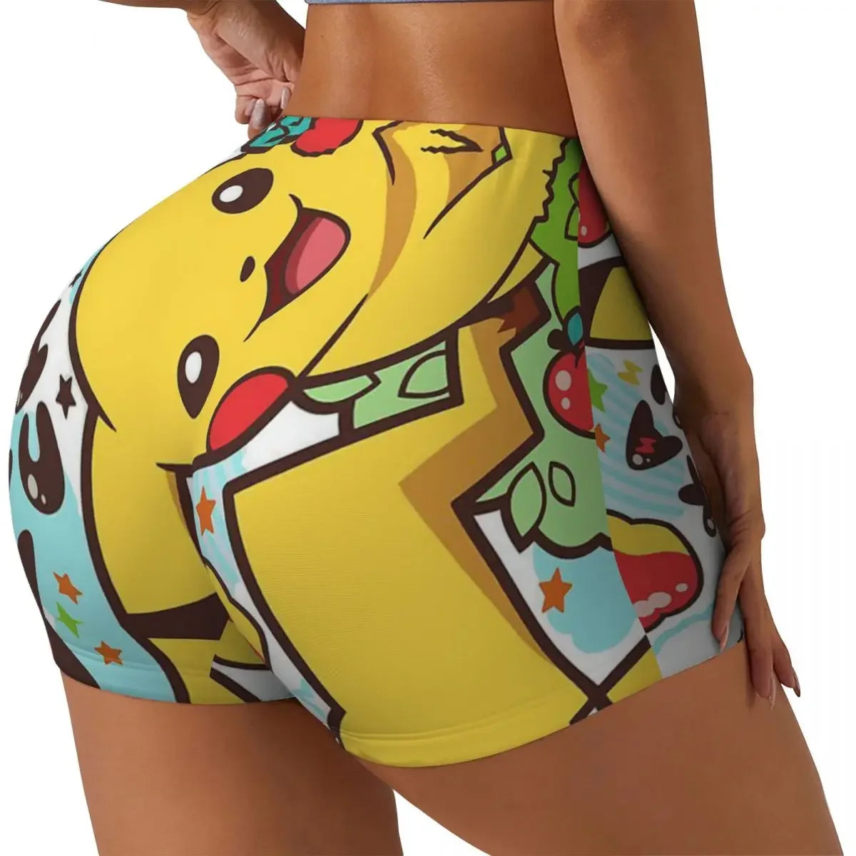 Custom Kawaii Pikachus Anime Volleyball Biker Gym Shorts for Women Athletic Workout Yoga Shorts