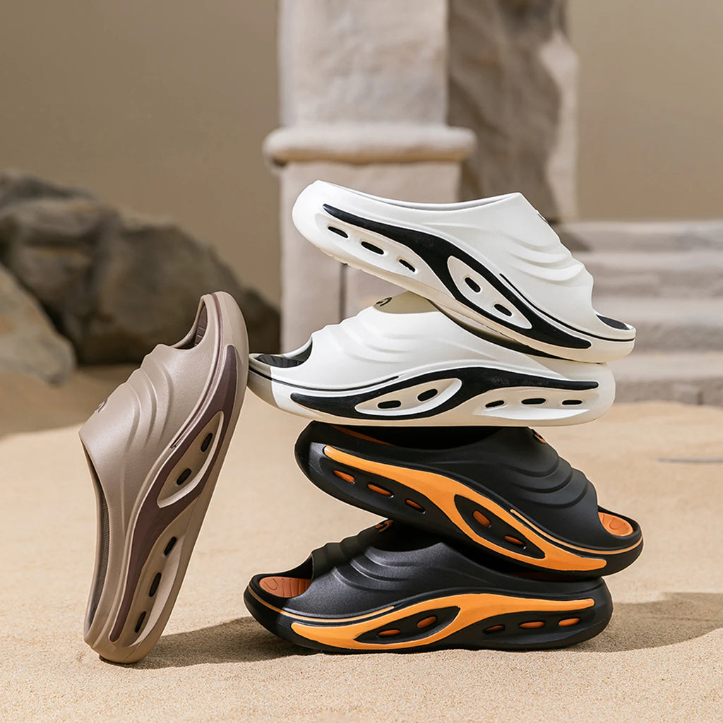 Men's Outdoor Slides Summer Thick Sole Sandals, Non-Slip Durable Beach Flip Flops, Open Toe Fashion Casual Sports Slippers