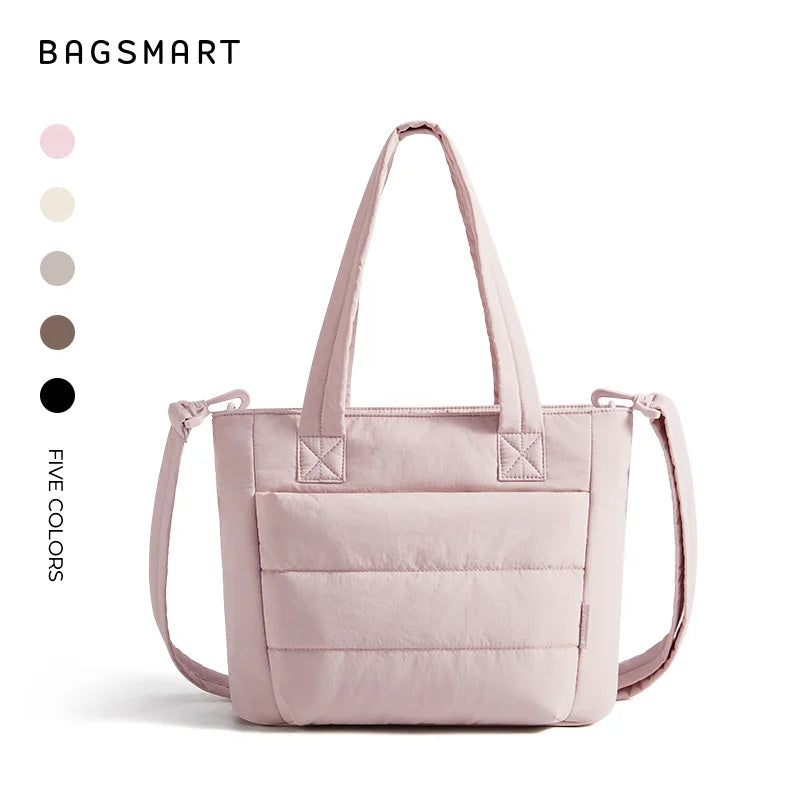 BAGSMART Women’s Tote Bag Padded Single Shoulder Bag Large Capacity Student College Crossbody Bag Casual Outdoor Handbag