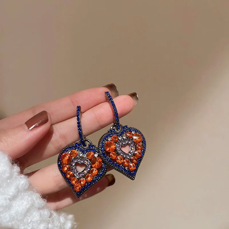 SHMIK Vintage Baroque Women Elegant Rhinestone Heart Earrings Jewelry Exquisite Lady Classic Middle Palace Drop Earring Gift