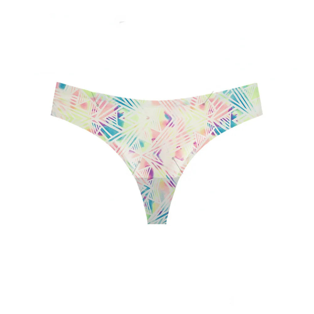 SP&CITY Graffiti Printed Ice Silk Sexy Thong Low Waist Sports Sexy Women's Underwear Fitness Traceless Panties Seamless Briefs
