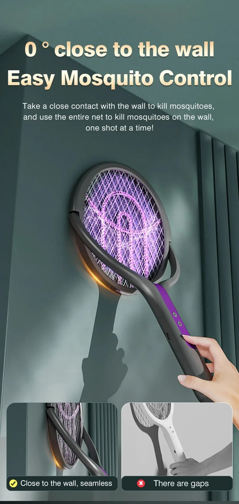 Multi functional 2-in-1 mosquito killer lamp angle retractable mosquito swatter USB rechargeable mosquito swatter bat swatter