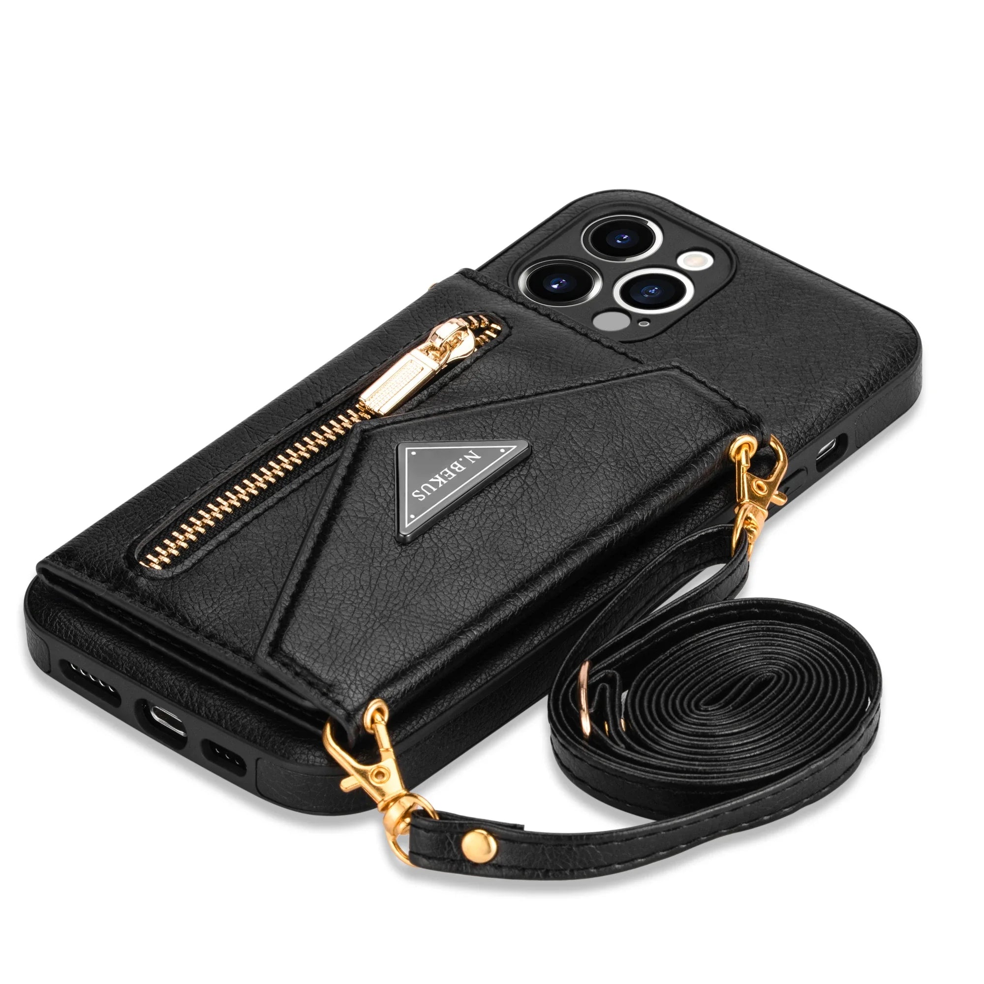 Zipper Wallet for IPhone 15 14 13 16 17 Air Pro Max 12 Mini 11 Plus Case with Card Holder Lanyard Strap Crossbody Leather Cover