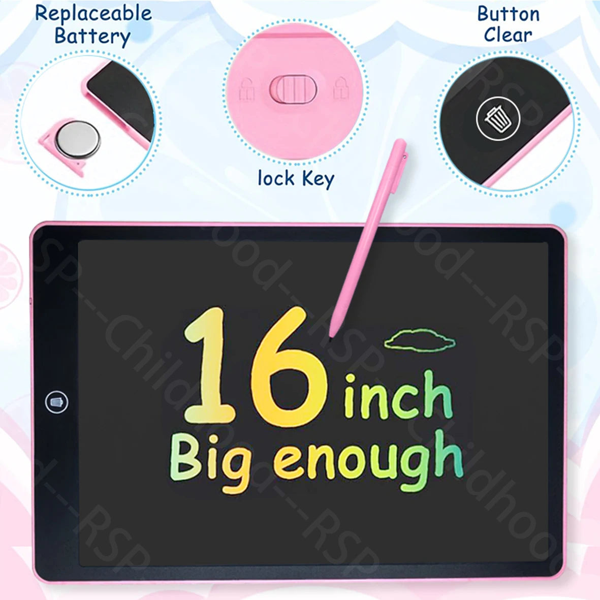16 Inch LCD Writing Tablet Color Drawing Board Electronic Blackboard Doodle Handwriting Tablet Education Toys Kids Perfect Gifts