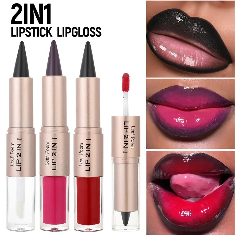 2 in1 Tapered Gradient Lipliner Pen Nude Brown Mirror Glass Lip Gloss Matte Lip Liner Waterproof Lip Contour Non Stick Makeup