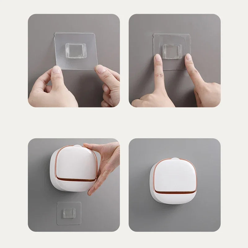 Bathroom Drain Soap Box Wall Mounted ABS Soap Box with Lid Waterproof Soap Dish Dishes Storage Box Travel Organizer Case Storage