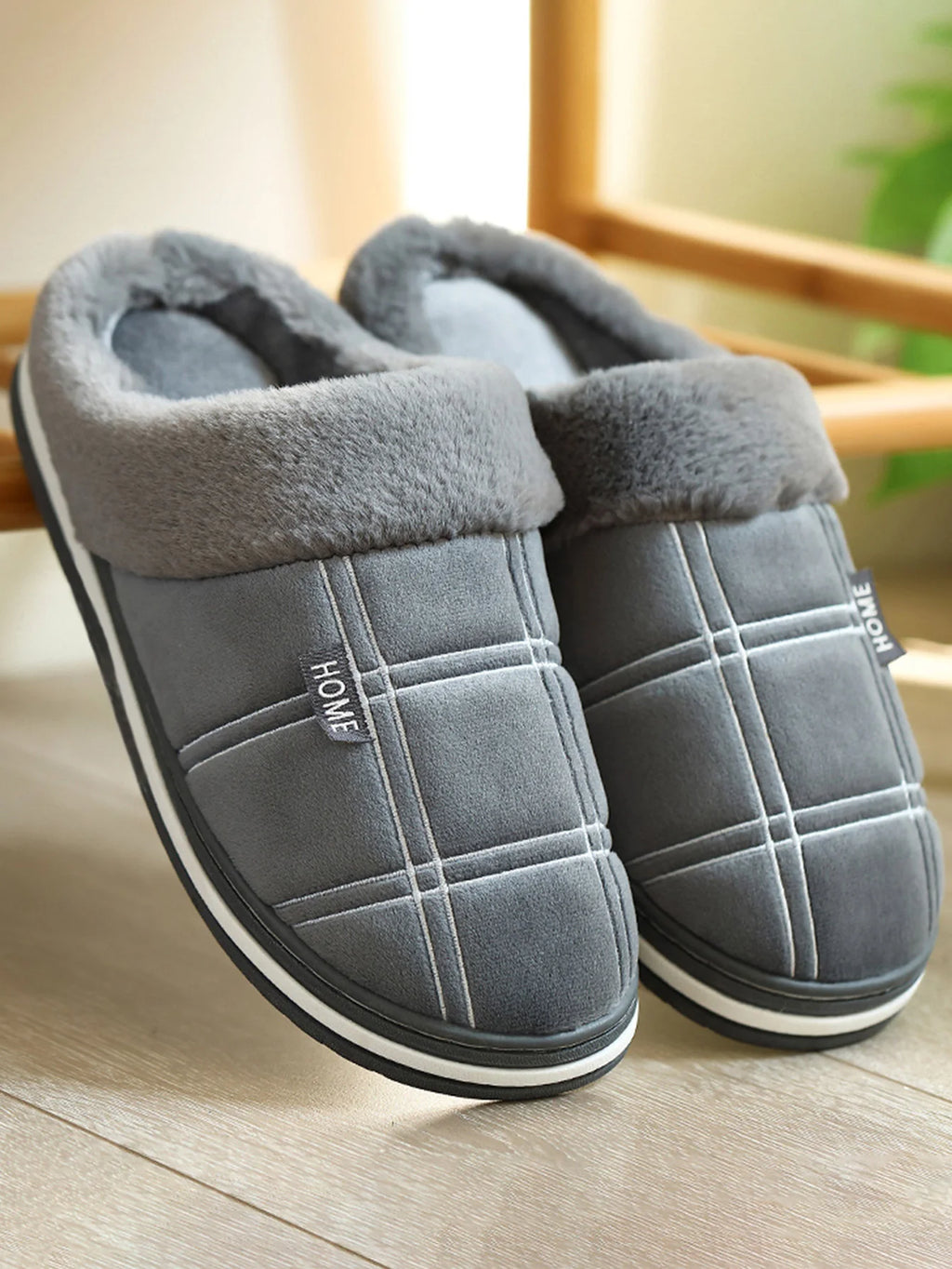 House slippers for men Plaid Warm Soft Comfortable Non Slip Living room Shoes Sturdy Sole Big Size 40-50