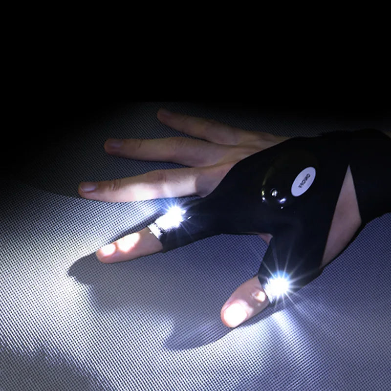 LED Half Finger Glove for Men Women Outdoor Waterproof Night Fishing Bait Cycling Running Flashlight Durable Fingerless Gloves